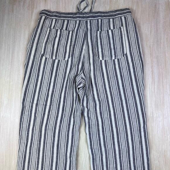 Old Navy Elastic Drawstring Waist Linen Blend Striped Wide Leg Pants Large - Picture 7 of 14